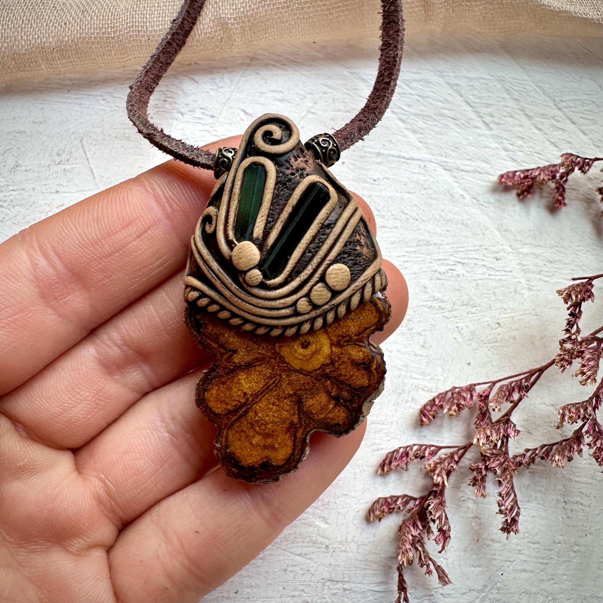Ayahuasca Vine Blue and Green Tourmaline Necklace - FairyGardenGlow