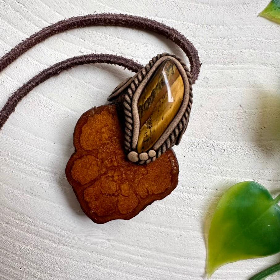 Spiritual necklace featuring Tiger’s Eye and Ayahuasca Vine