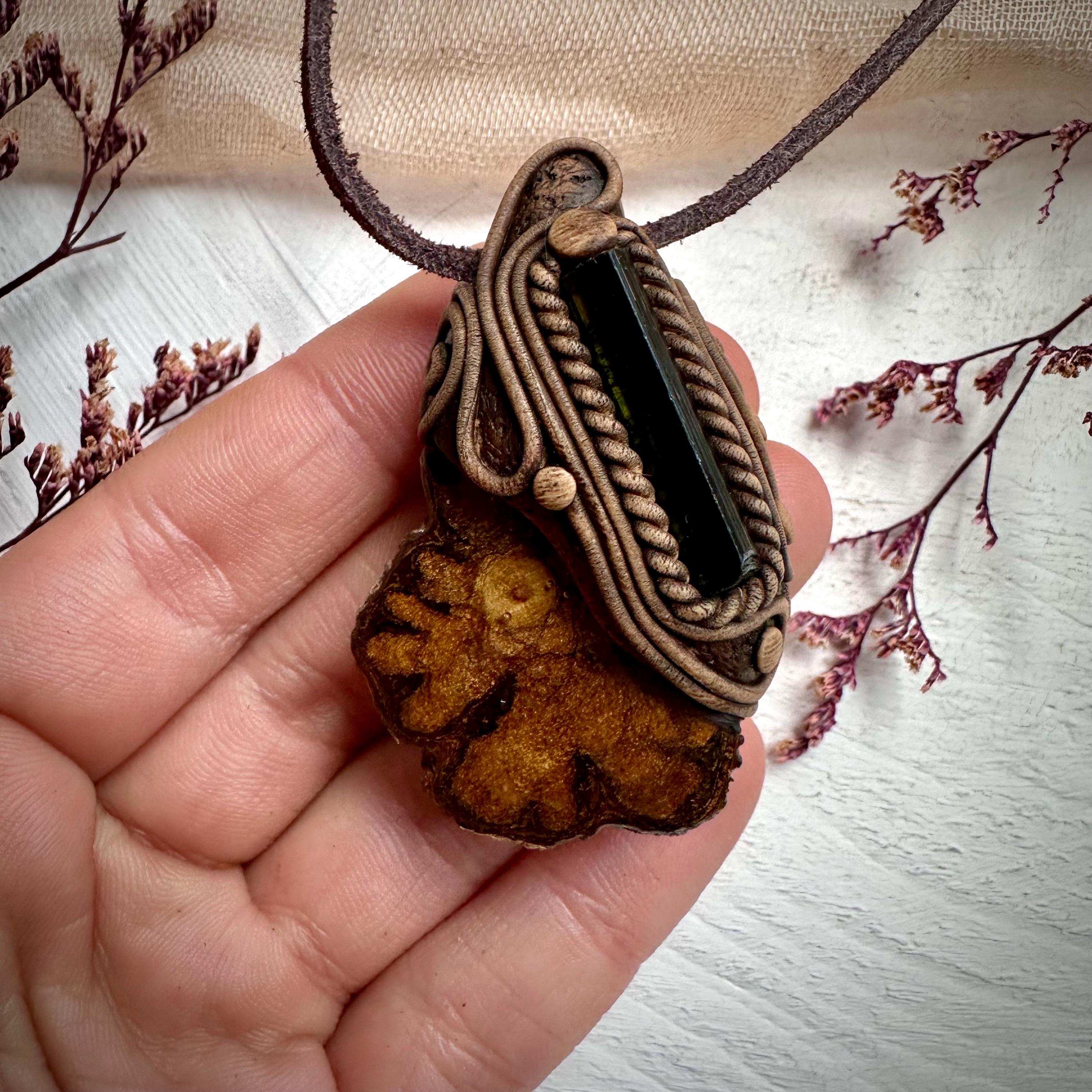 Ayahuasca Vine and Green Tourmaline Necklace - FairyGardenGlow