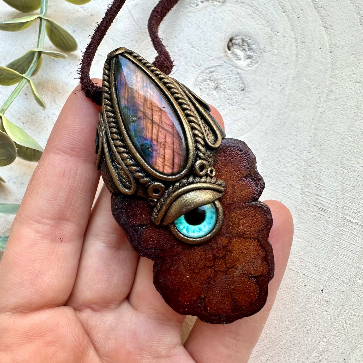 Ayahuasca vine and labradorite third eye pendant necklace
