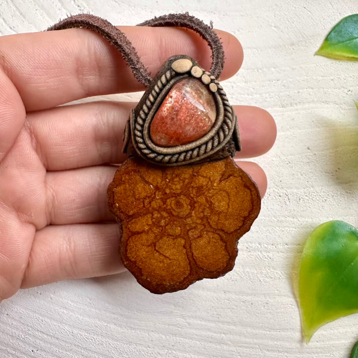 Spiritual necklace with Sunstone and Ayahuasca Vine design