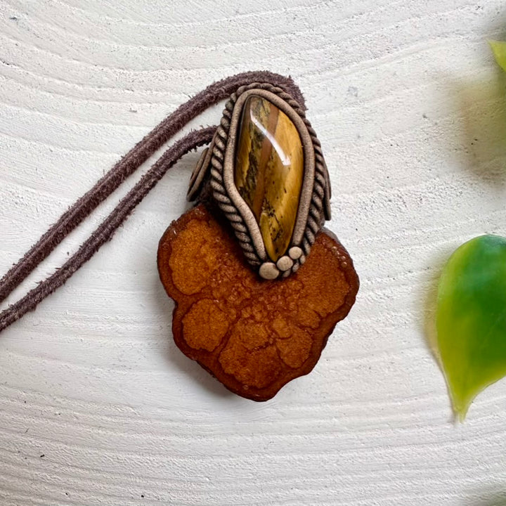 Ayahuasca Vine and Tiger’s Eye pendant necklace – handmade spiritual jewelry
