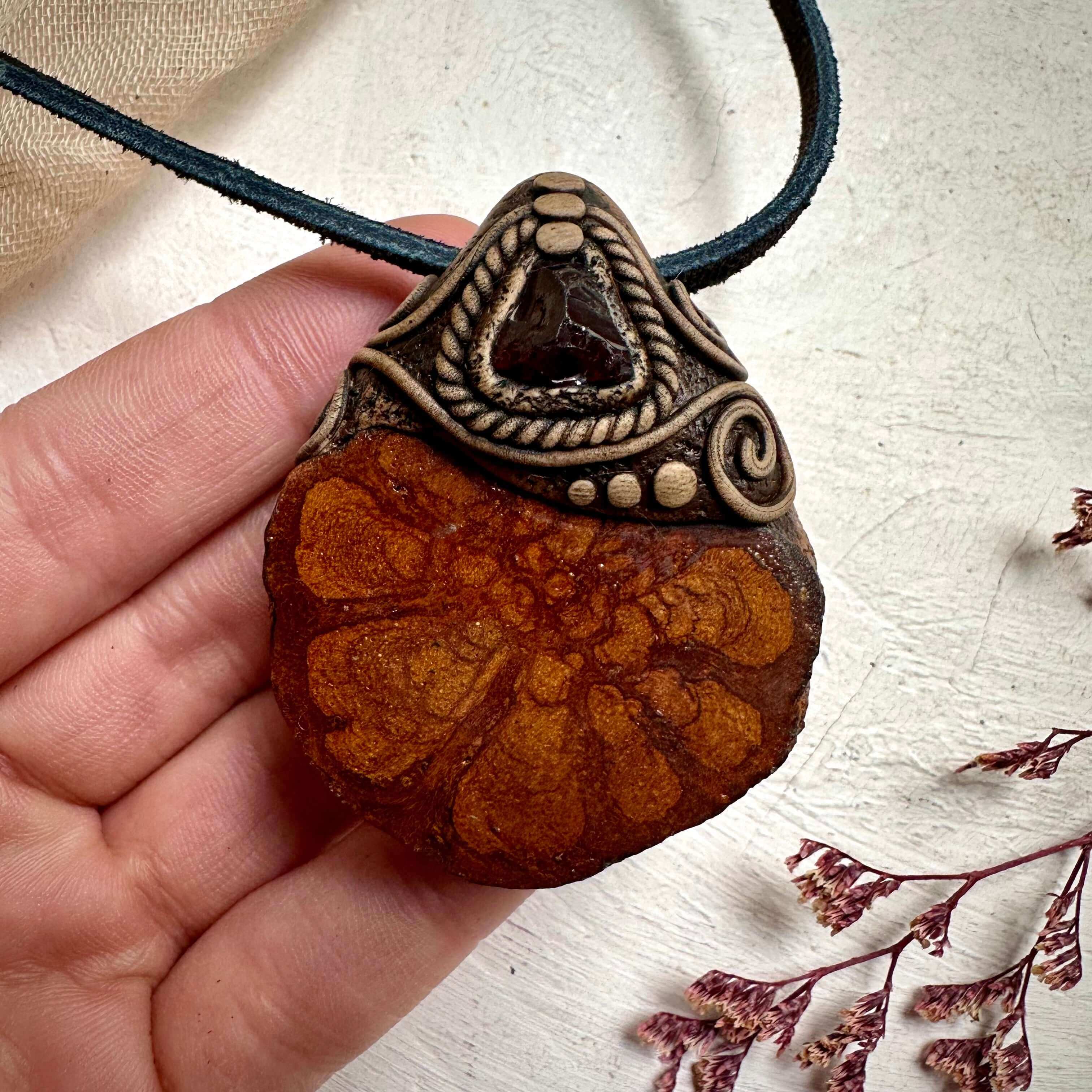 Ayahuasca and Red Garnet Pendant Necklace - FairyGardenGlow