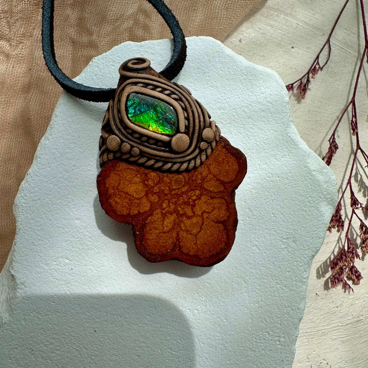 Ayahuasca Vine and Ammolite Necklace - FairyGardenGlow