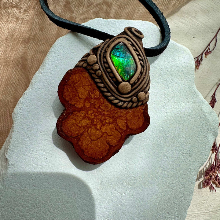 Ayahuasca Vine and Ammolite Necklace - FairyGardenGlow