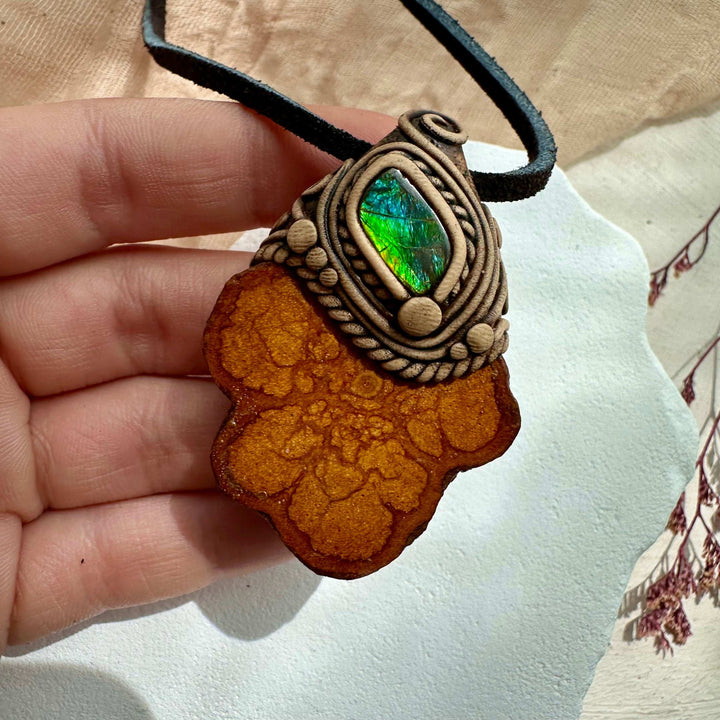 Ayahuasca Vine and Ammolite Necklace - FairyGardenGlow