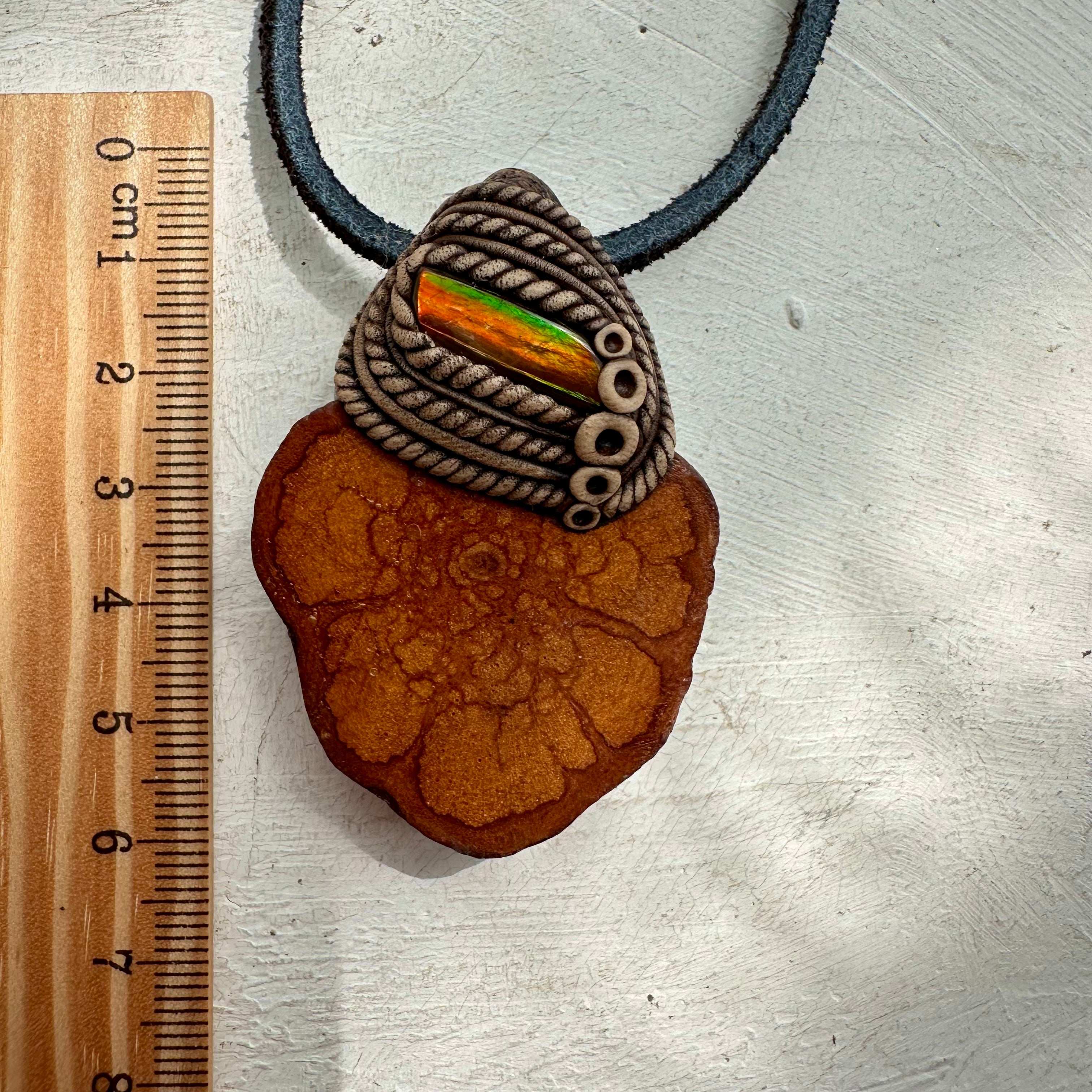 Ayahuasca Vine and Ammolite Pendant Necklace - FairyGardenGlow