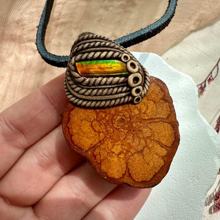 Ayahuasca Vine and Ammolite Pendant Necklace - FairyGardenGlow
