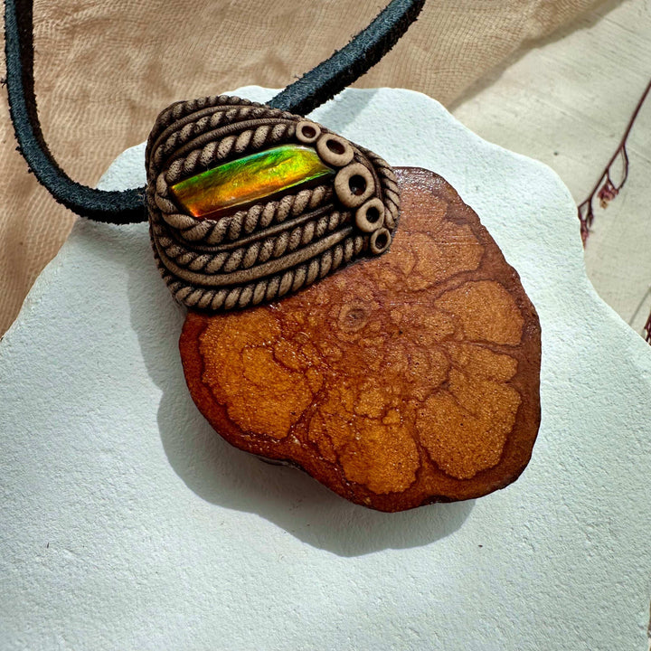 Ayahuasca Vine and Ammolite Pendant Necklace - FairyGardenGlow