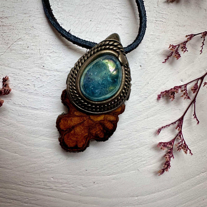 Ayahuasca Vine and Aqua Aura Quartz Necklace - FairyGardenGlow