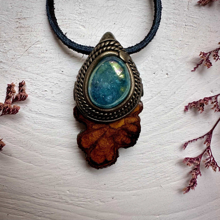 Ayahuasca Vine and Aqua Aura Quartz Necklace - FairyGardenGlow