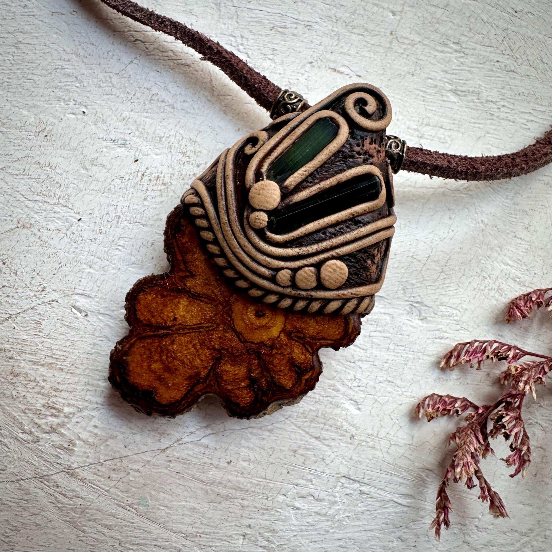 Ayahuasca Vine Blue and Green Tourmaline Necklace - FairyGardenGlow