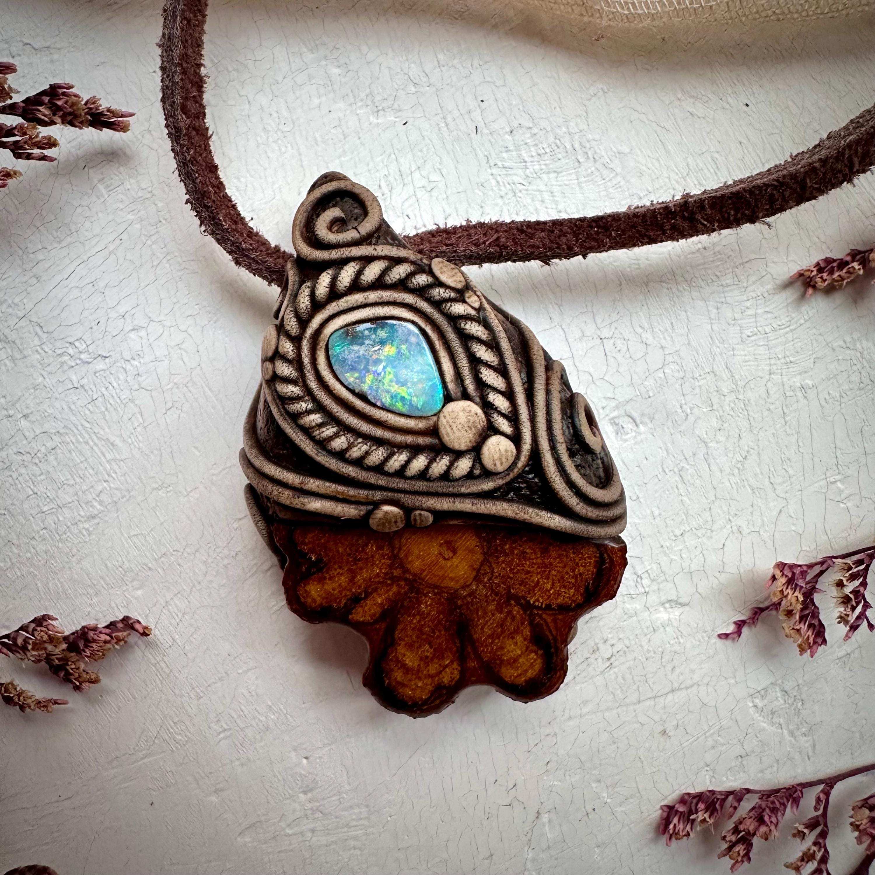 Ayahuasca Vine and Boulder Opal Necklace - FairyGardenGlow