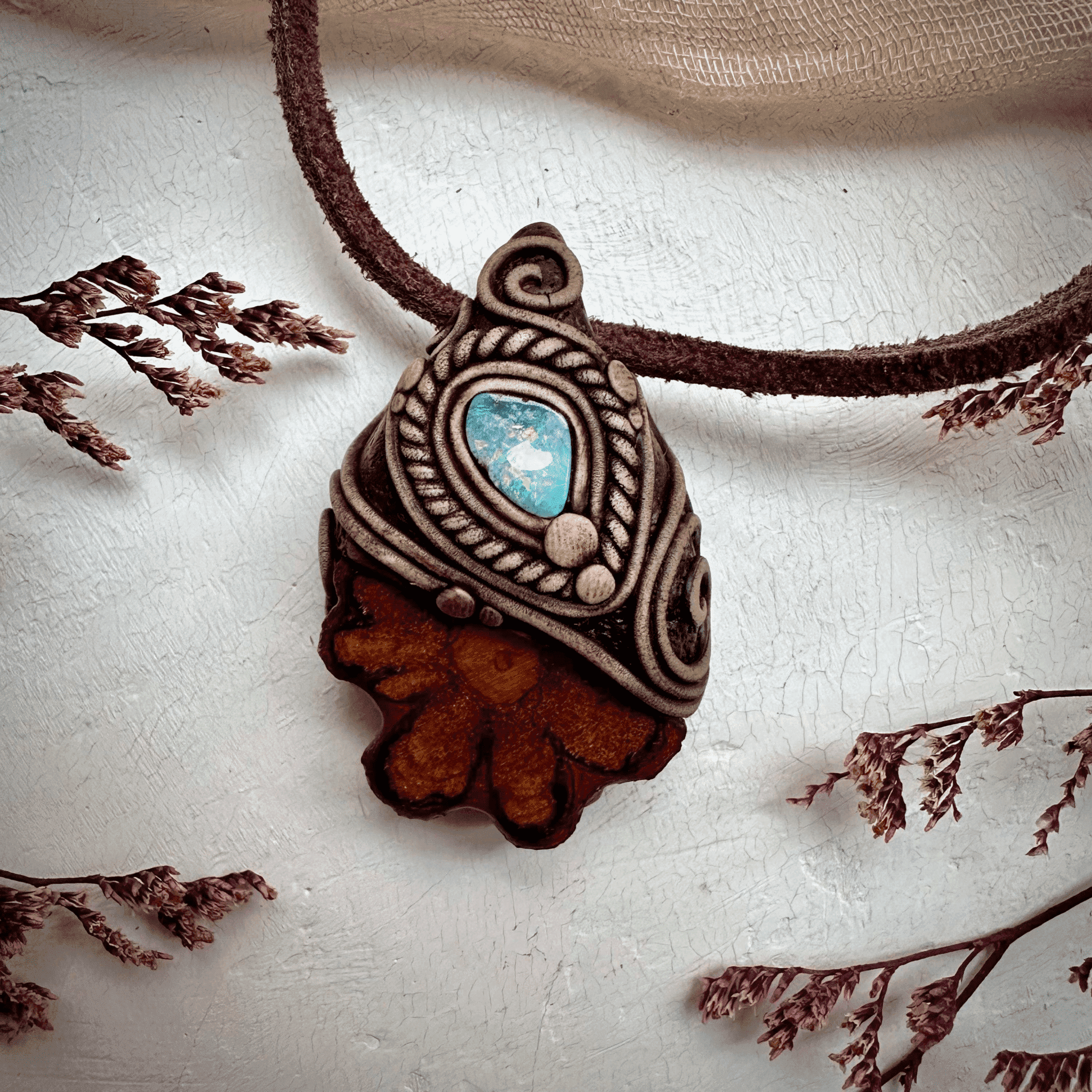 Ayahuasca Vine and Boulder Opal Necklace - FairyGardenGlow