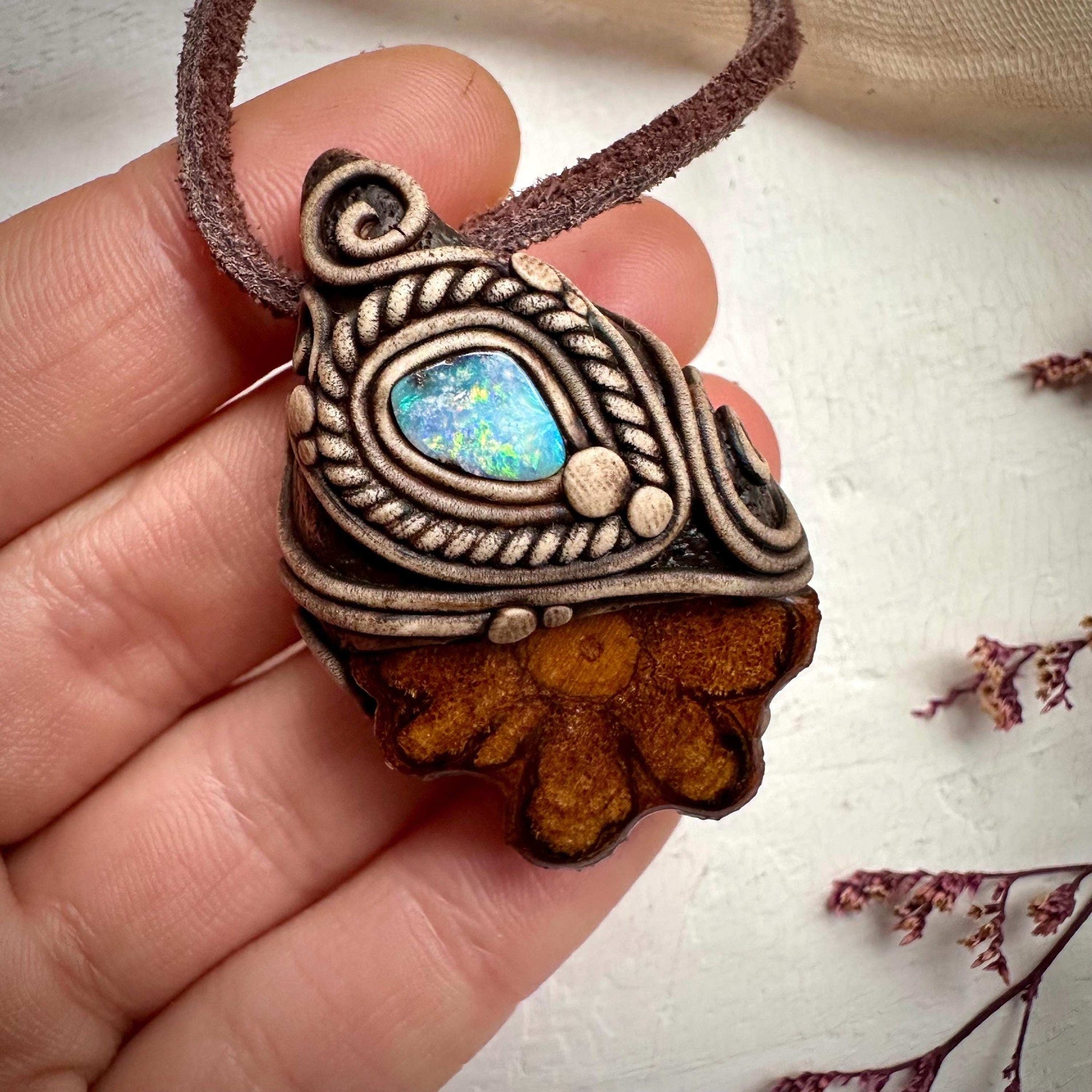 Ayahuasca Vine and Boulder Opal Necklace - FairyGardenGlow