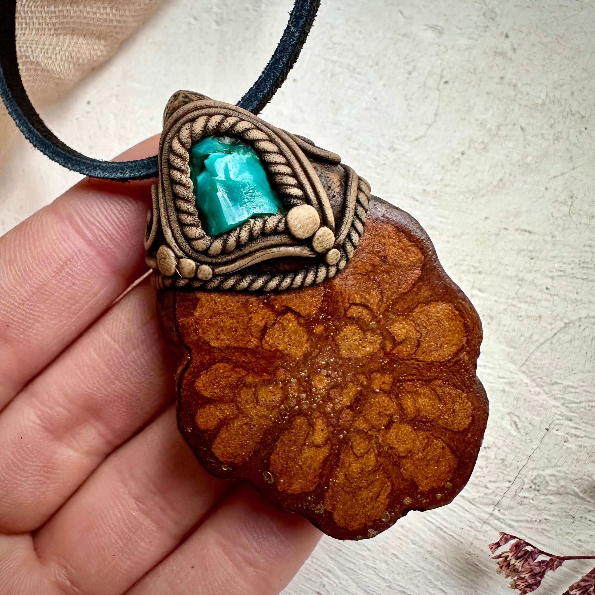 Ayahuasca Vine and Raw Chrysocolla Pendant Necklace - FairyGardenGlow