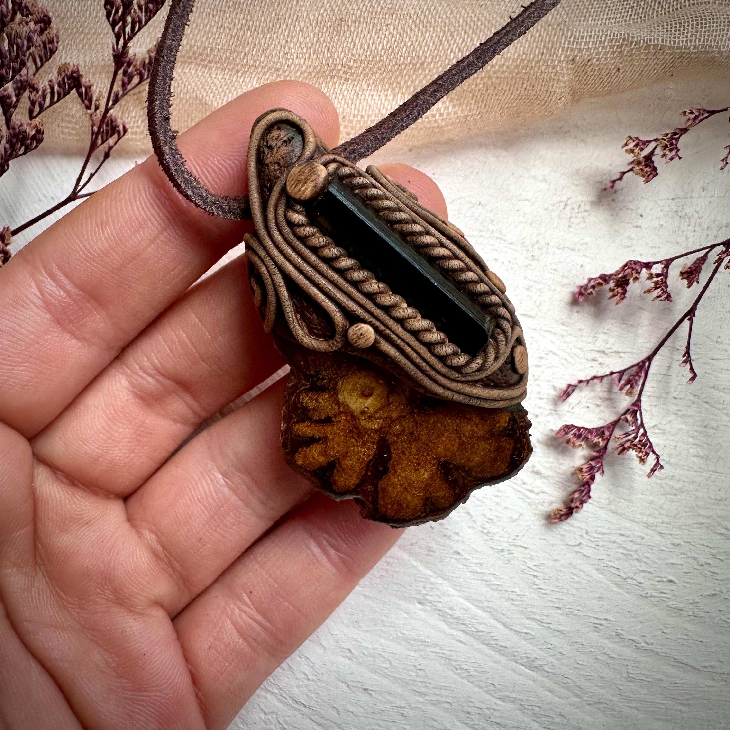 Ayahuasca Vine and Green Tourmaline Necklace - FairyGardenGlow