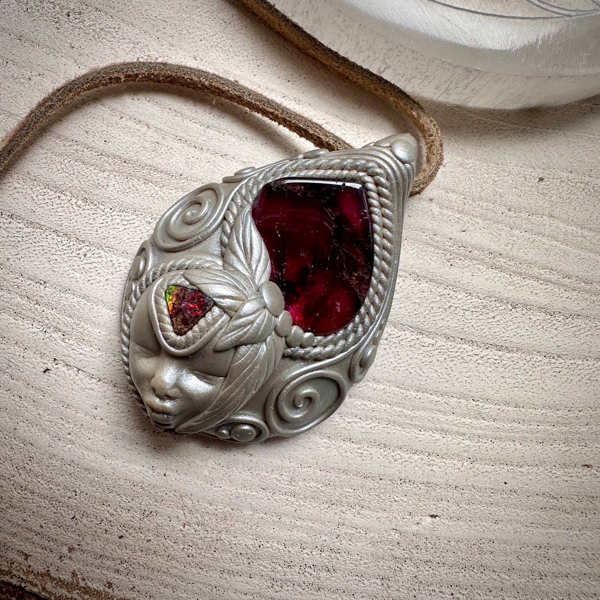 Bi Color Tourmaline and Boulder Opal Goddess Necklace - FairyGardenGlow