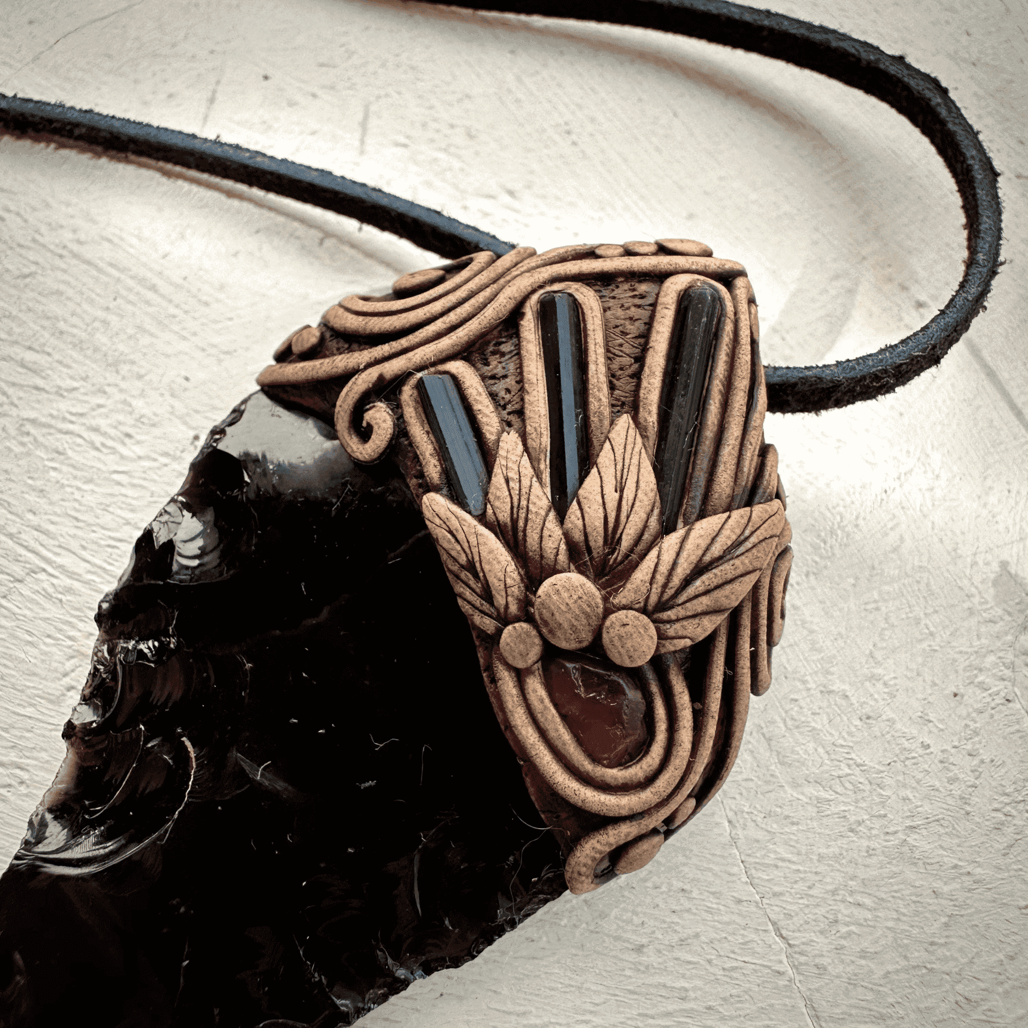 Black Obsidian Arrowhead Blue Tourmaline and Rhodolite Garnet Pendant Necklace - FairyGardenGlow