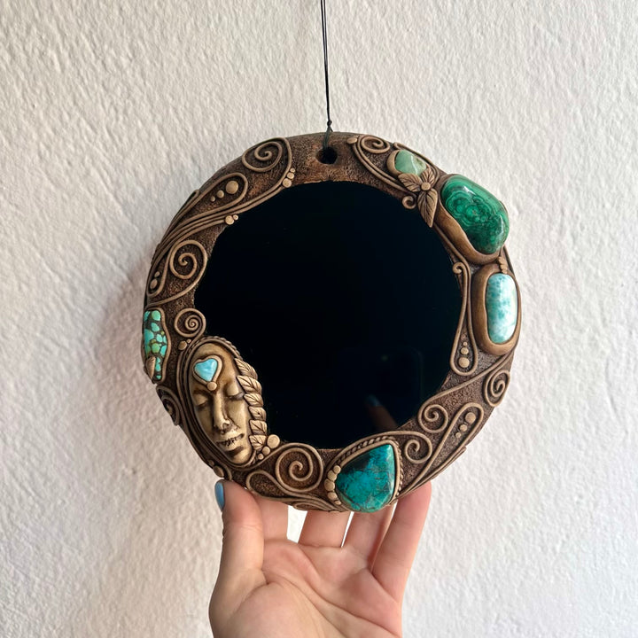 Boho crystal wall hanging with black obsidian and healing gemstones