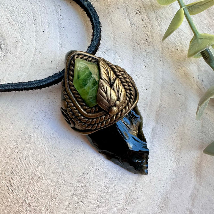 Energy protection necklace with black obsidian arrowhead