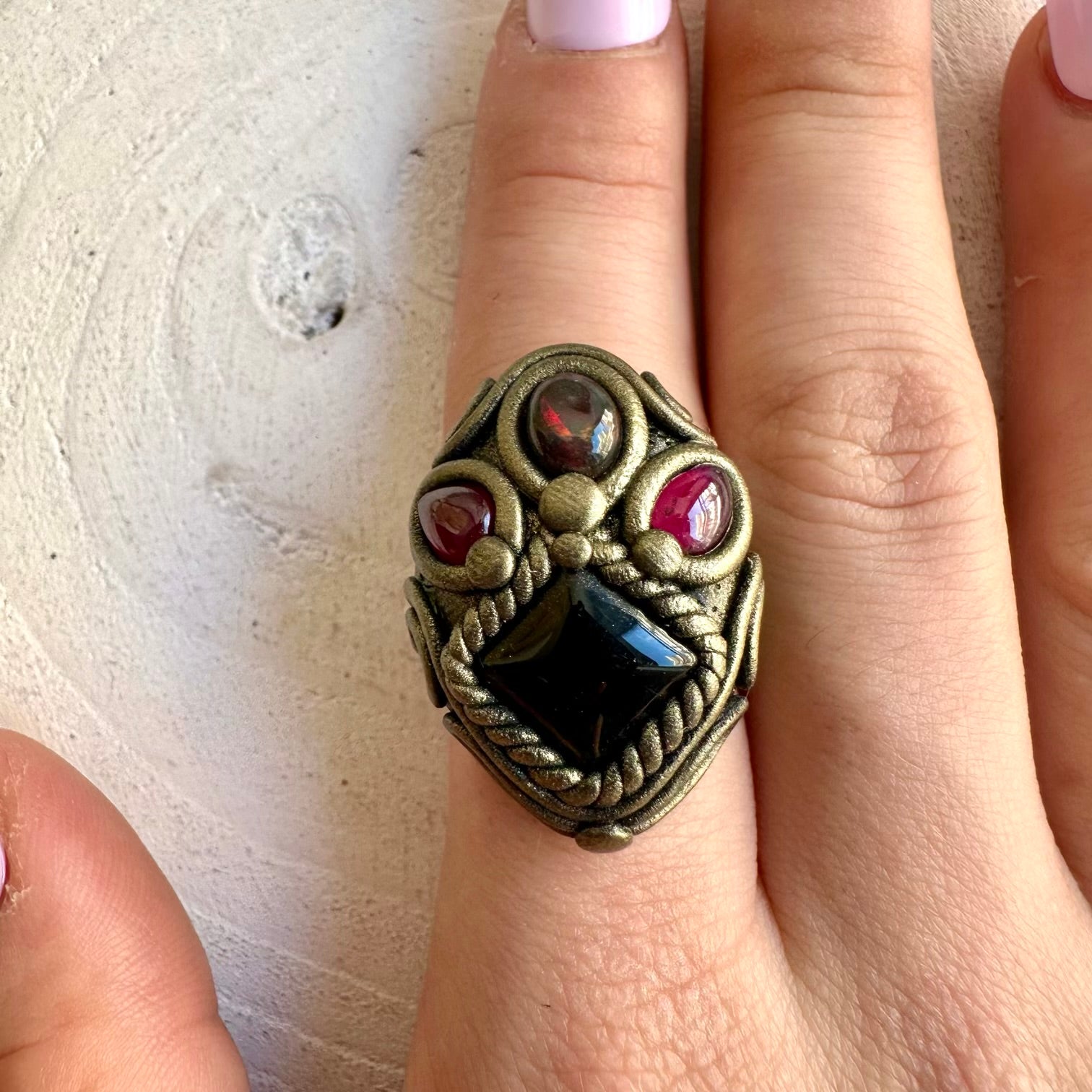 An elegant spiritual ring for grounding, protection, intuition, courage and personal transformation.