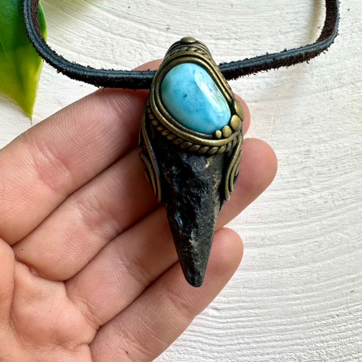 Black Tektite and Larimar Handmade Necklace – Unisex Spiritual Jewelry for Healing and Balance