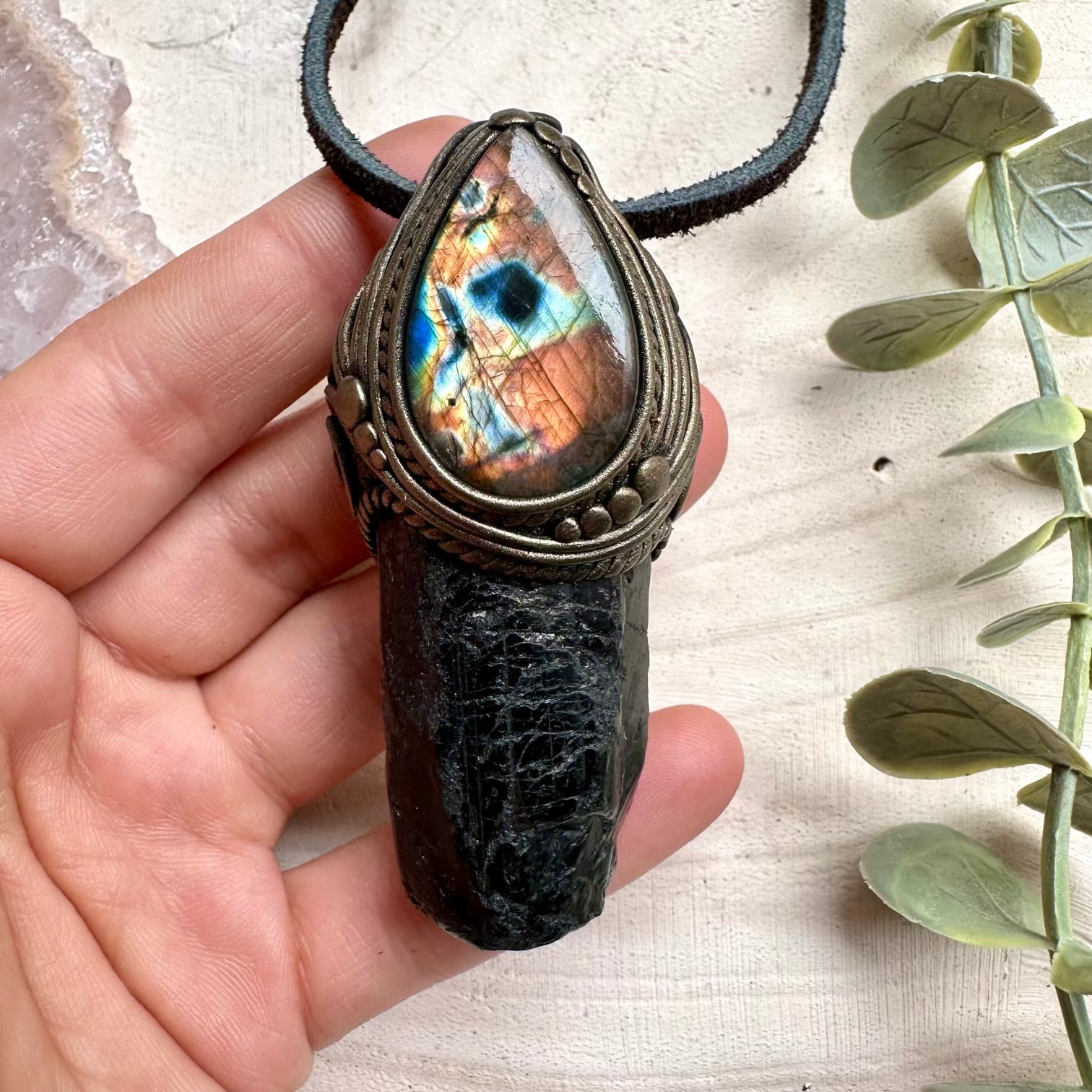 Crystal necklace designed for protection and intuition