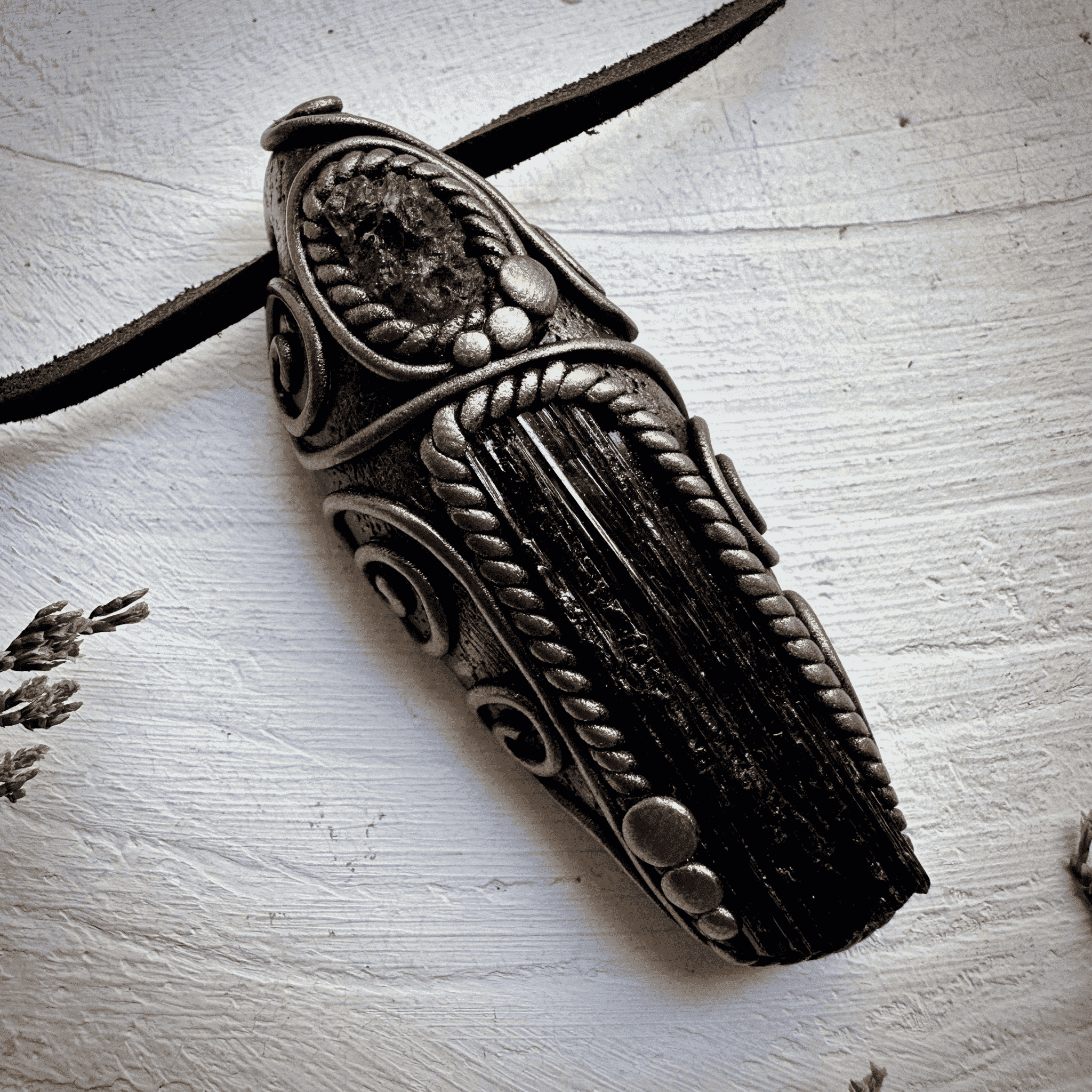 Black Tourmaline and Moldavite Pendant Necklace - FairyGardenGlow