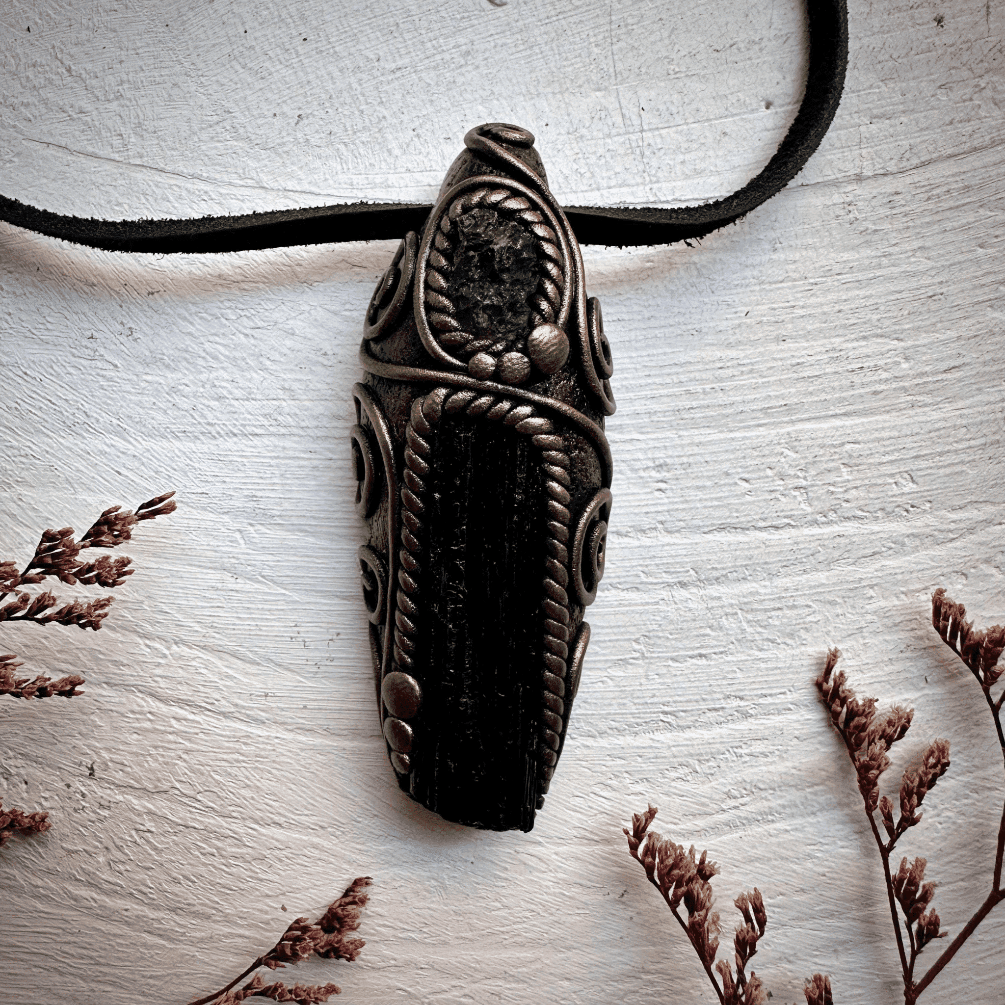 Black Tourmaline and Moldavite Pendant Necklace - FairyGardenGlow