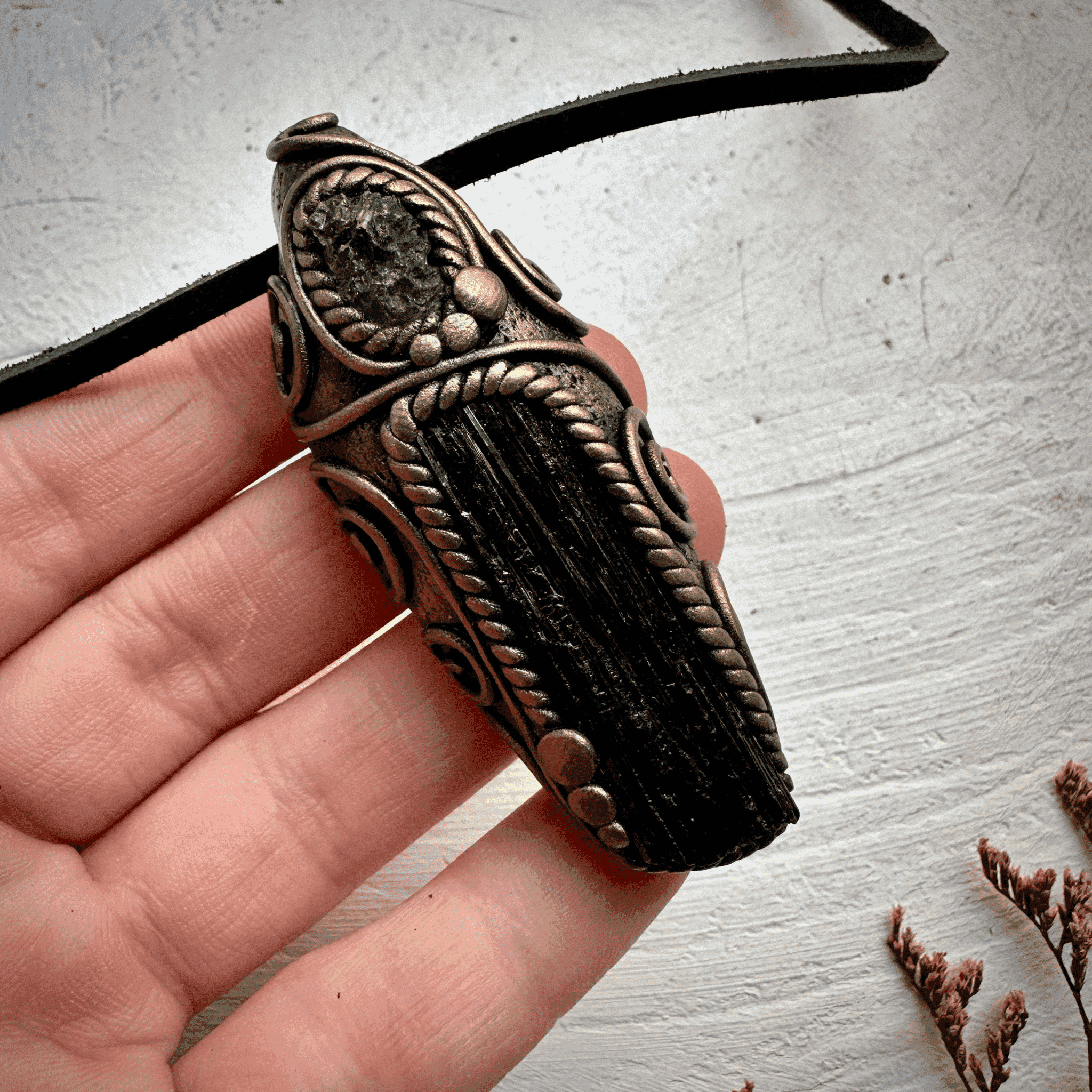 Black Tourmaline and Moldavite Pendant Necklace - FairyGardenGlow