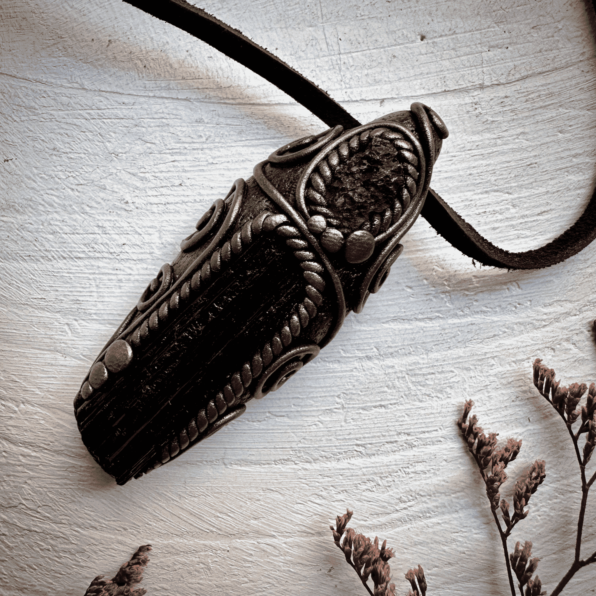 Black Tourmaline and Moldavite Pendant Necklace - FairyGardenGlow