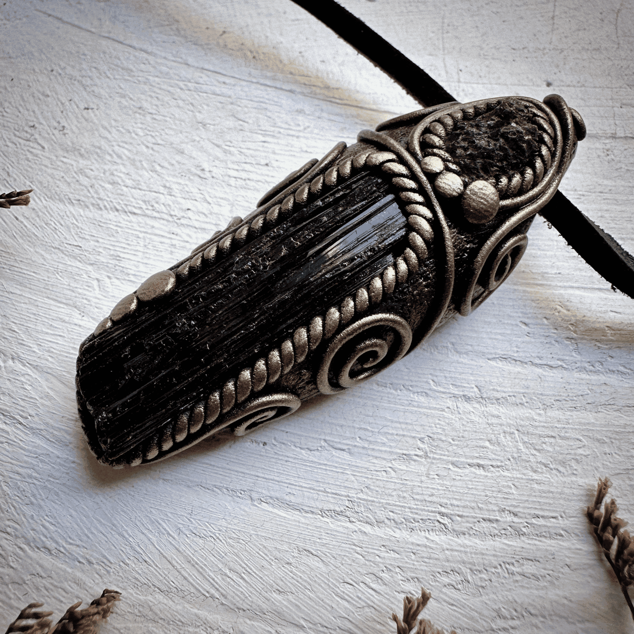 Black Tourmaline and Moldavite Pendant Necklace - FairyGardenGlow