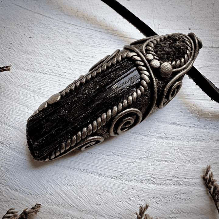 Black Tourmaline and Moldavite Pendant Necklace - FairyGardenGlow