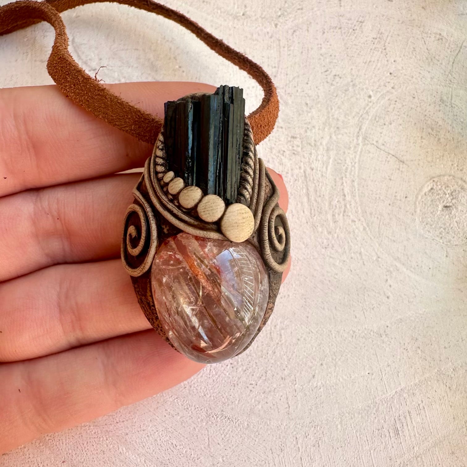 Protection amulet necklace featuring Black Tourmaline and Red Quartz