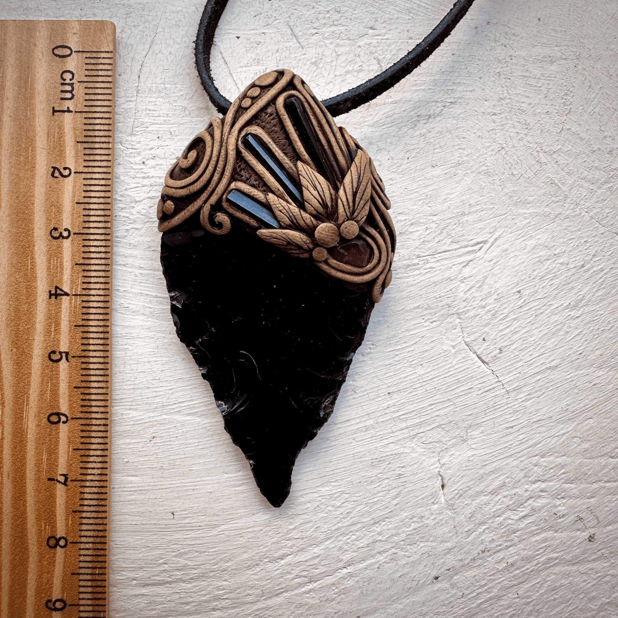 Black Obsidian Arrowhead Blue Tourmaline and Rhodolite Garnet Pendant Necklace - FairyGardenGlow