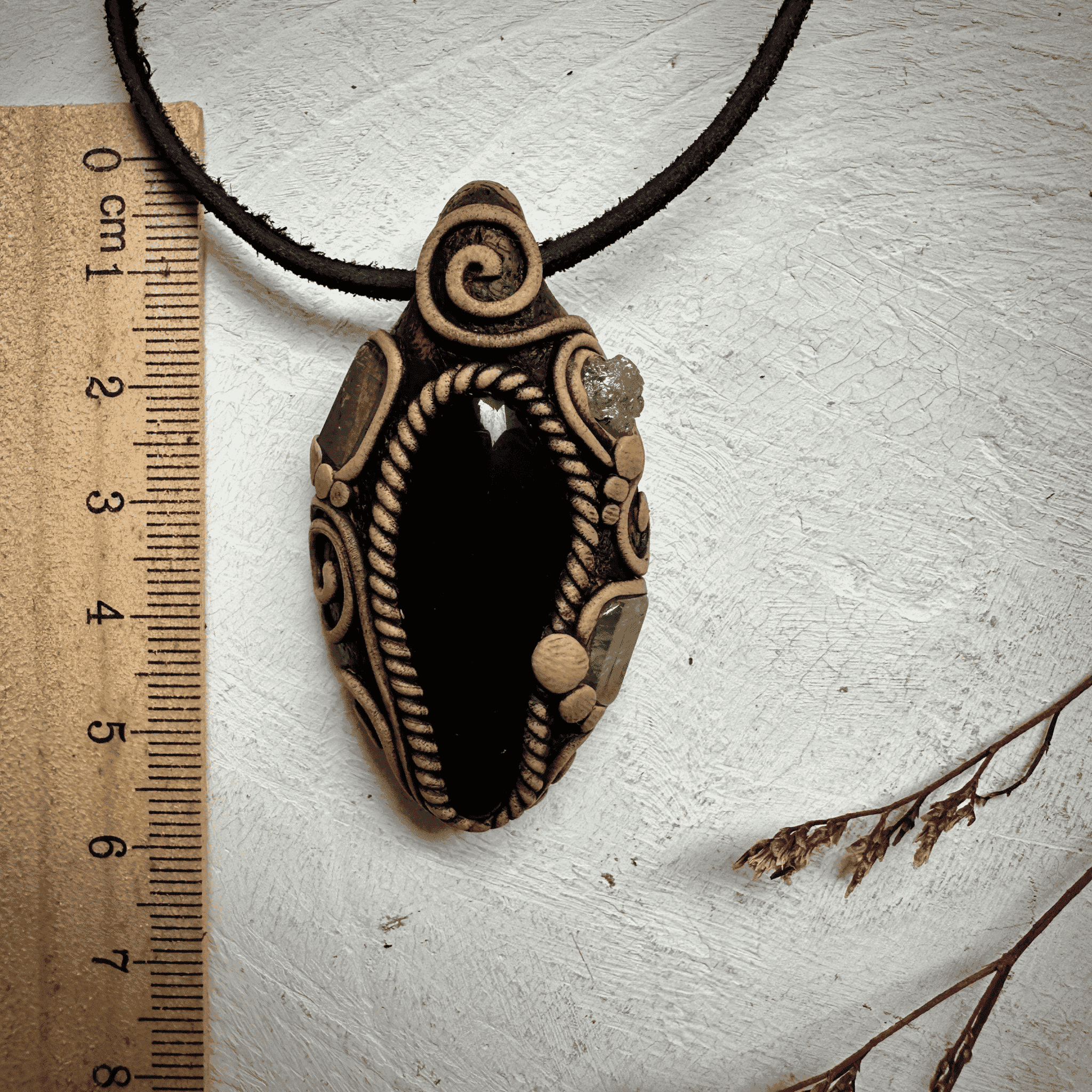 Black Obsidian with Green Tourmaline and Tsavorite Pendant Necklace - FairyGardenGlow