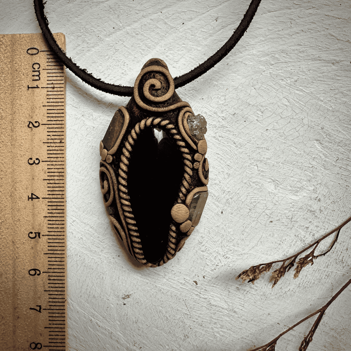 Black Obsidian with Green Tourmaline and Tsavorite Pendant Necklace - FairyGardenGlow