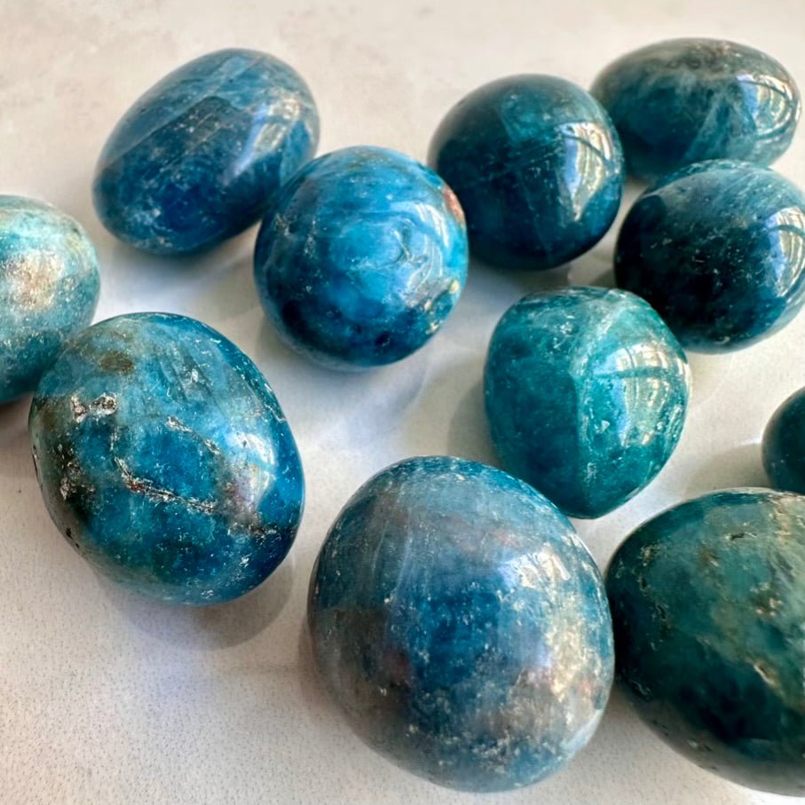 Blue Apatite Stone – Natural Polished Crystal for Motivation, Clarity & Manifestation (1 or 5 Pieces) - FairyGardenGlow