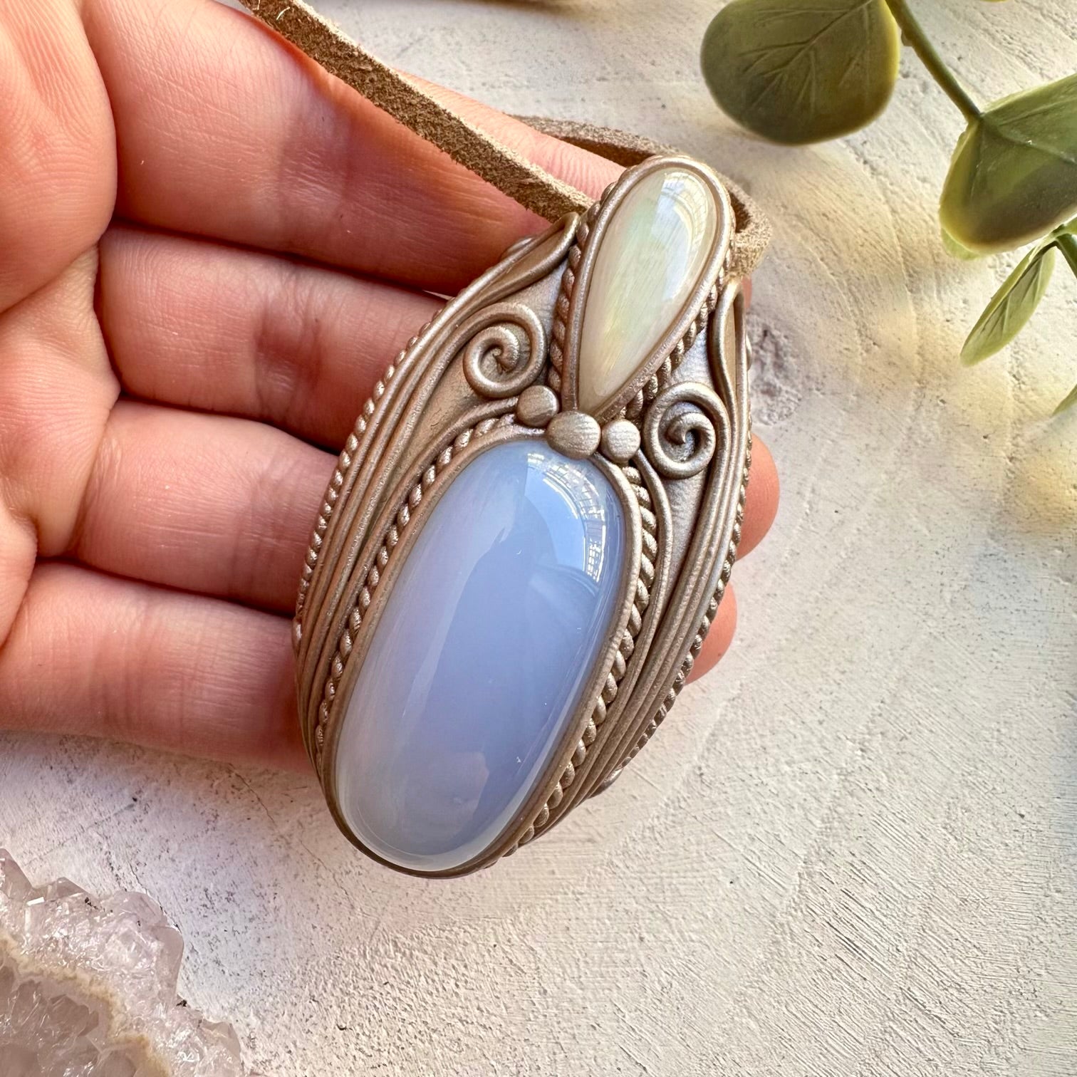 Unique chalcedony crystal pendant necklace