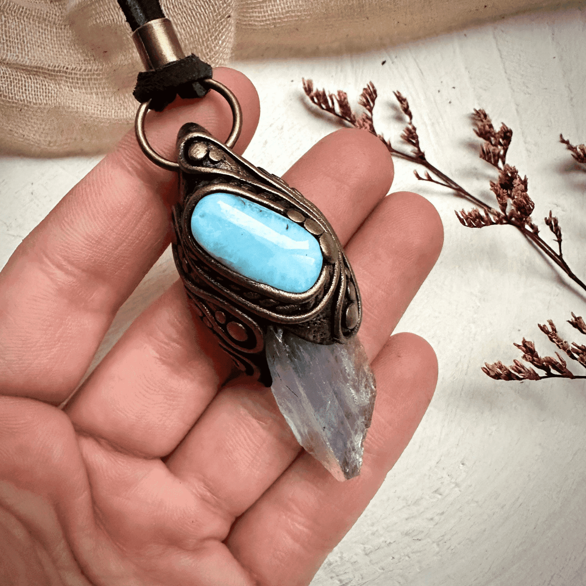 Blue Fluorite and Larimar Necklace - FairyGardenGlow