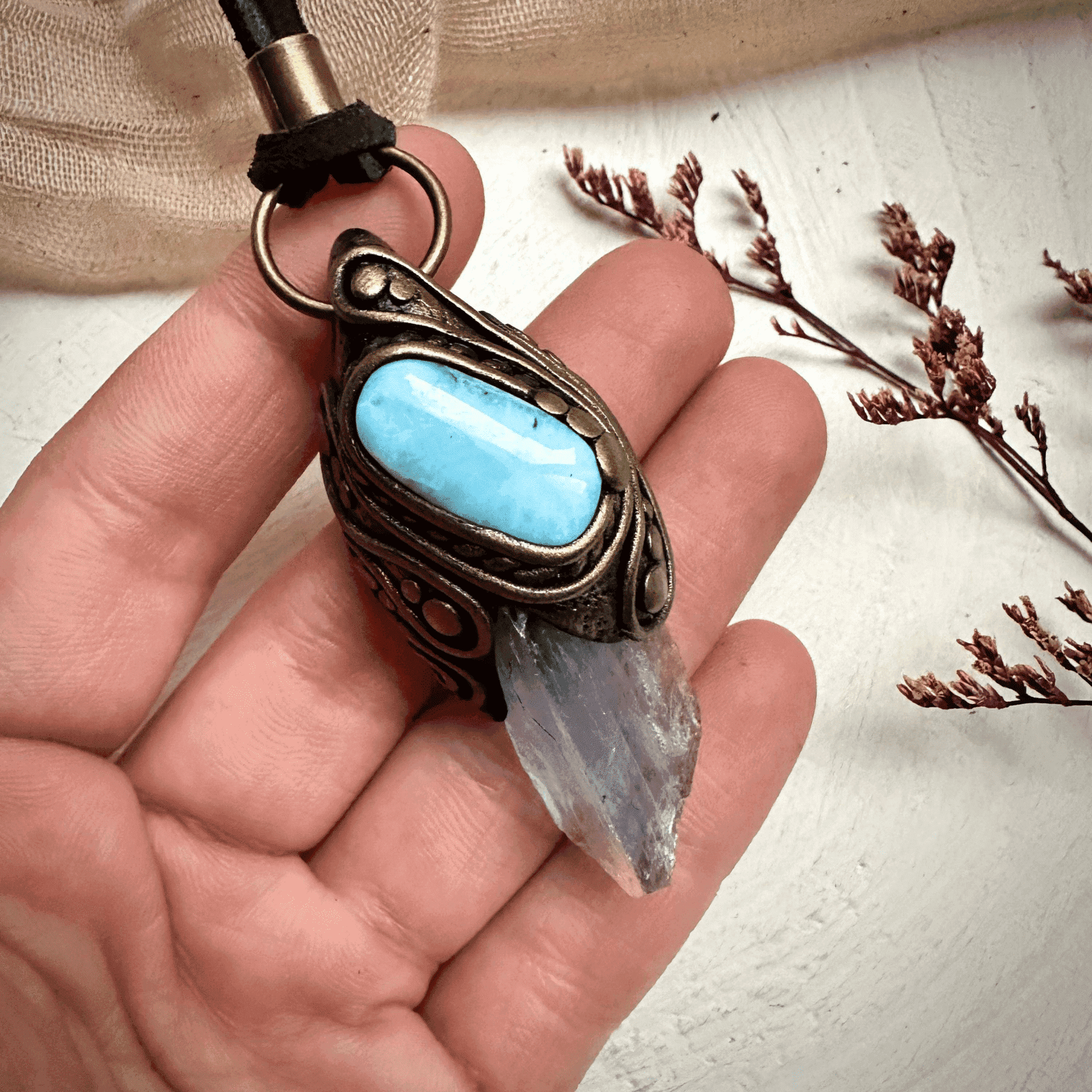 Blue Fluorite and Larimar Necklace - FairyGardenGlow