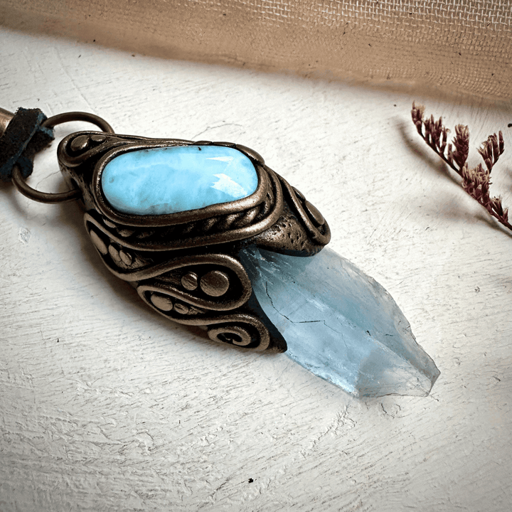 Blue Fluorite and Larimar Necklace - FairyGardenGlow