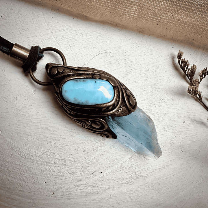 Blue Fluorite and Larimar Necklace - FairyGardenGlow