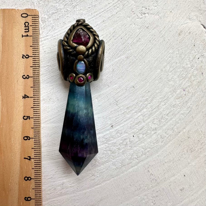 Boho gemstone necklace – Fluorite combined with Ruby and Garnet