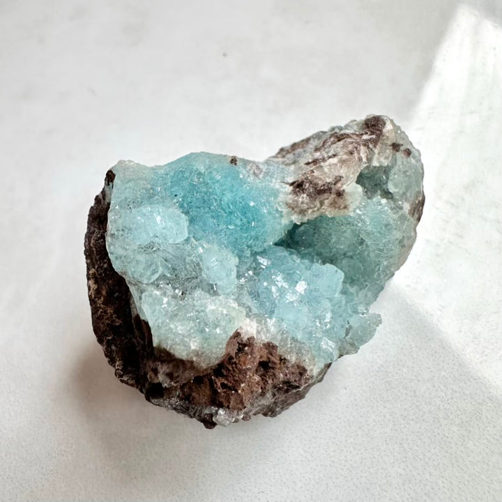 Natural Hemimorphite crystal cluster in vibrant blue tones