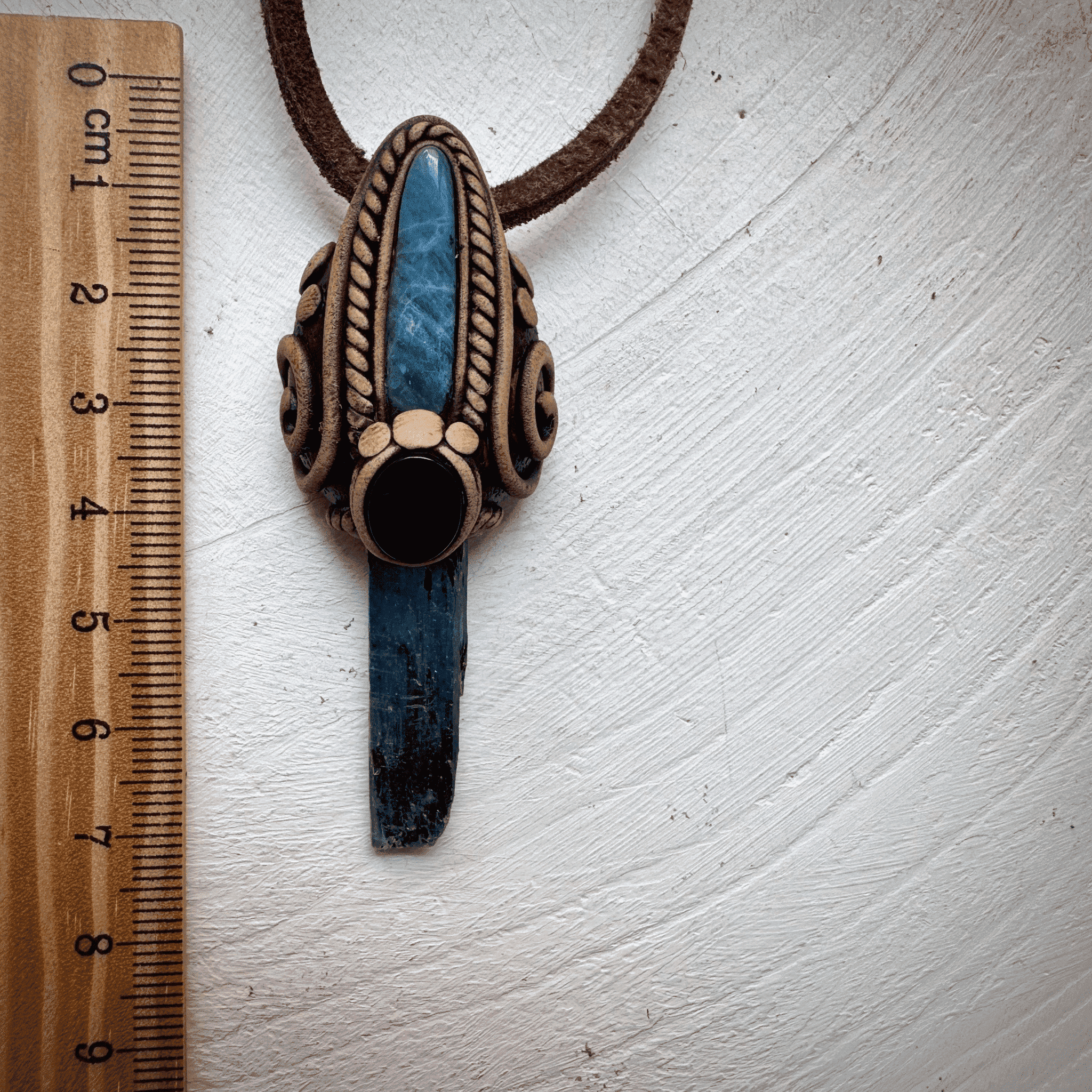 Blue Kyanite Aquamarine and Black Onyx Pendant Necklace - FairyGardenGlow