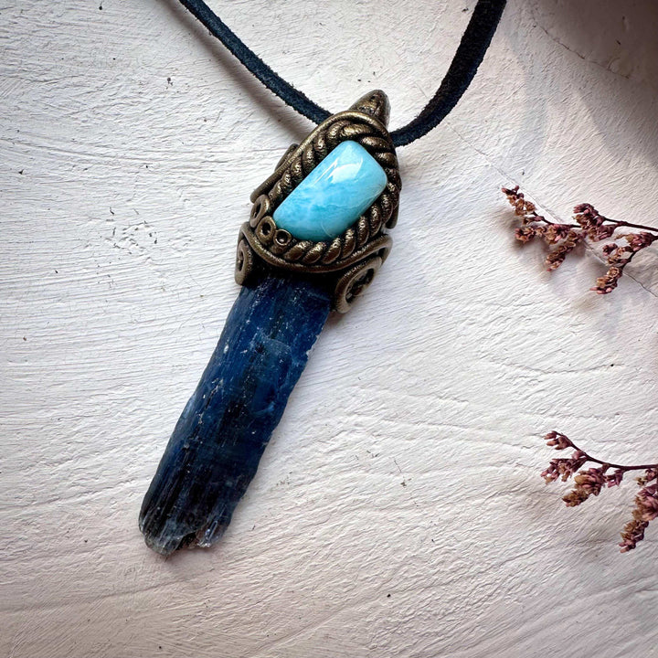 Blue Kyanite and Larimar Pendant Necklace - FairyGardenGlow