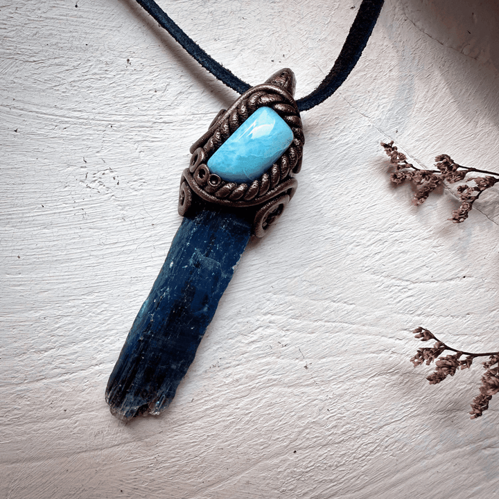 Blue Kyanite and Larimar Pendant Necklace - FairyGardenGlow