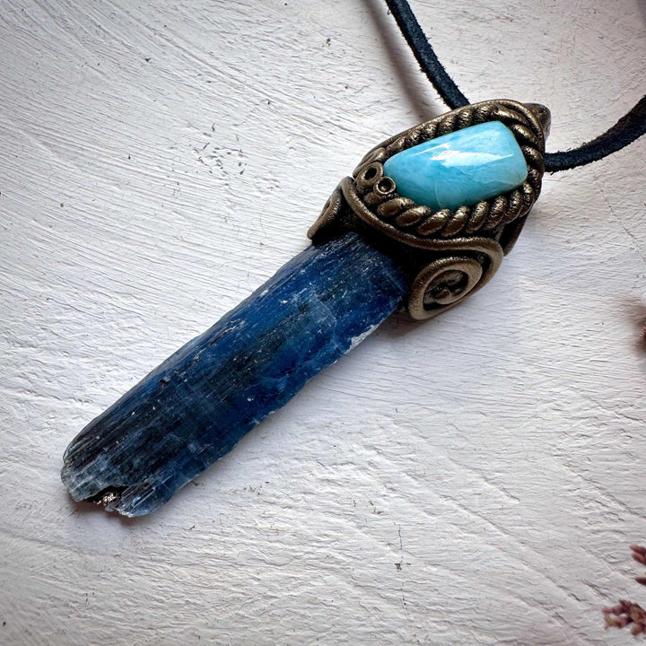 Blue Kyanite and Larimar Pendant Necklace - FairyGardenGlow